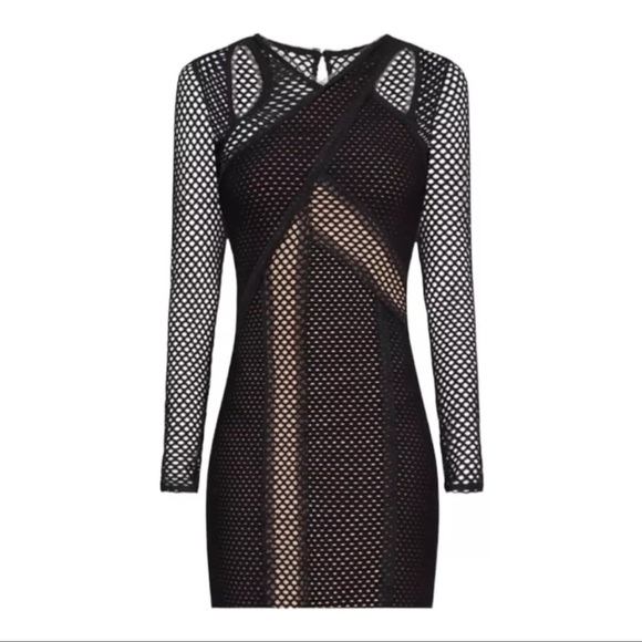 BCBGMaxAzria Jaylynn Mesh Bondage Goth Cocktail Dress XXS Bodycon Black & Nude - Picture 6 of 11